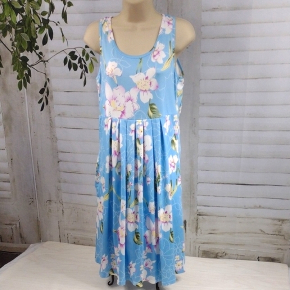 Blue and White Floral Sleeveless Scoop Neck Sundress Size S